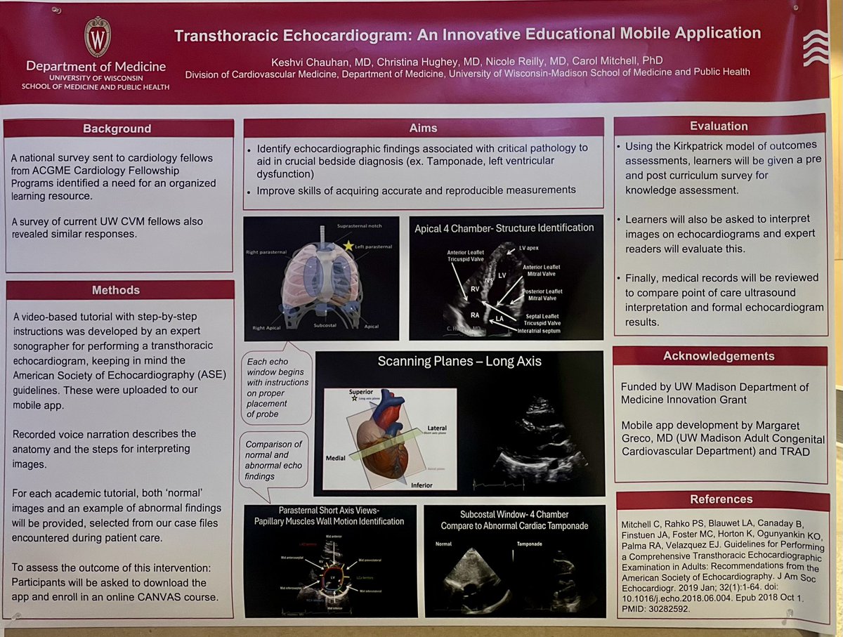 University of Wisconsin, Madison - Department of Medicine Research Day with my co-fellow Dr. Christina Hughey! Glad to be a part of her ingenious project and excited for our fellowship’s own echo education app!