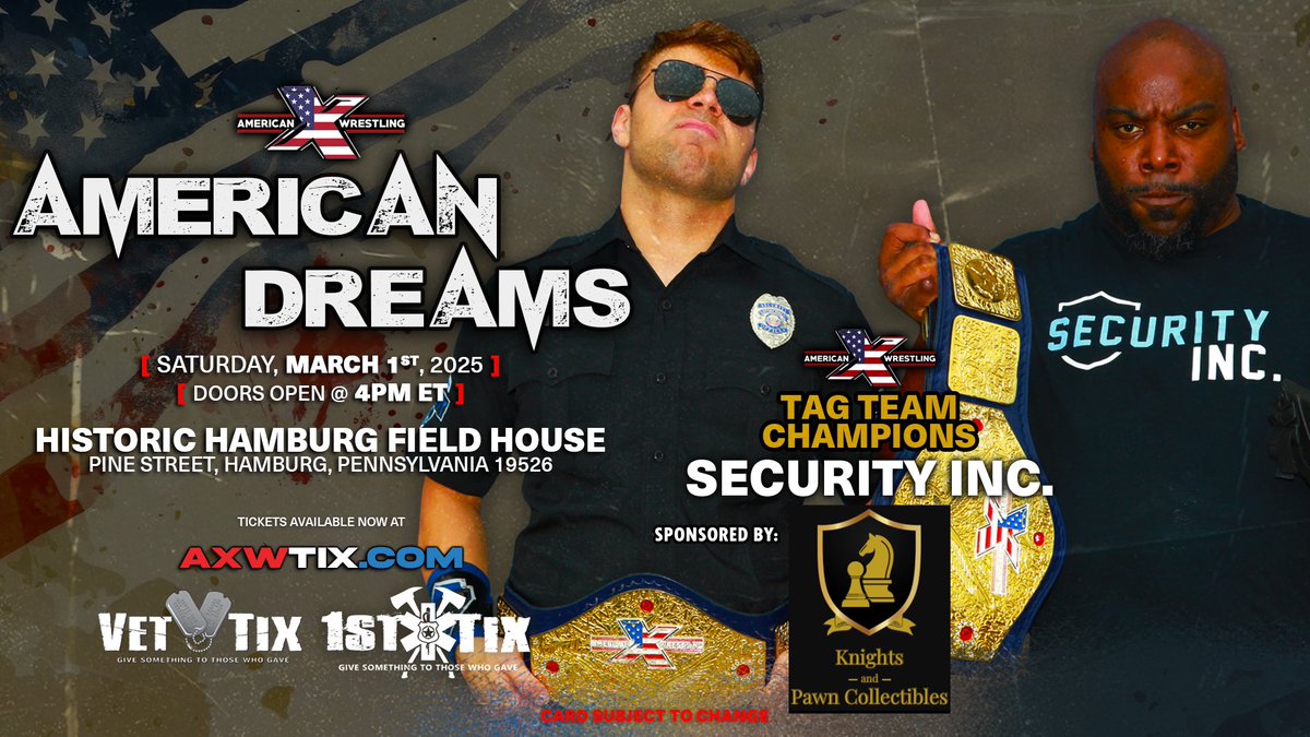 Tomorrow, we will crush <a href="/Brick_City_BC/">BrickCity_</a>’s American Dreams when we put them ON LOCKDOWN in a chain match for OUR <a href="/Official_AXW/">American Xcellence Wrestling | AXW</a> Tag Team Championship! 🇺🇸🚨⛓️

🎟️: AXWTix.com