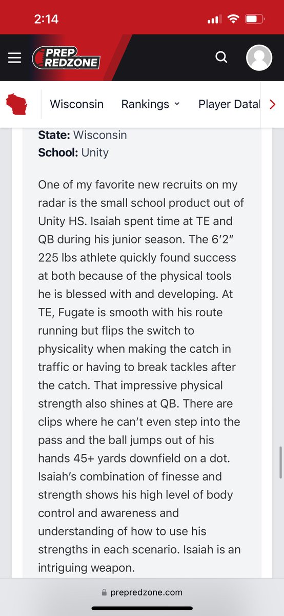Isaiah Fugate-Class of 2026 NCAA ID#2306922242 (@fugate_isaiah07) on Twitter photo Thanks to <a href="/MJ_NFLDraft/">Mark Johnson</a> and the team at <a href="/PrepRedzoneWI/">Prep Redzone Wisconsin</a> for the great write up in the most recent article. I am humbled by the kind words and excited about the prospect of playing at the next level!
prepredzone.com/2025/02/small-… Thanks to <a href="/MJ_NFLDraft/">Mark Johnson</a> and the team at <a href="/PrepRedzoneWI/">Prep Redzone Wisconsin</a> for the great write up in the most recent article. I am humbled by the kind words and excited about the prospect of playing at the next level!
prepredzone.com/2025/02/small-…