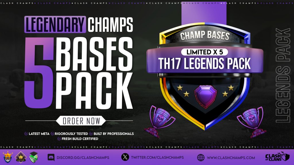 🔥 TH17 Limited Legendary Pack | March

⚡ Pushers are already grinding, get a World-Class defense Now!

🧐 Built by the World's BEST builders. Every trap, every pathing detail—optimized for the Feb meta.

🛒 Get yours before it’s gone! - clashchamps.com/product/th17-l…