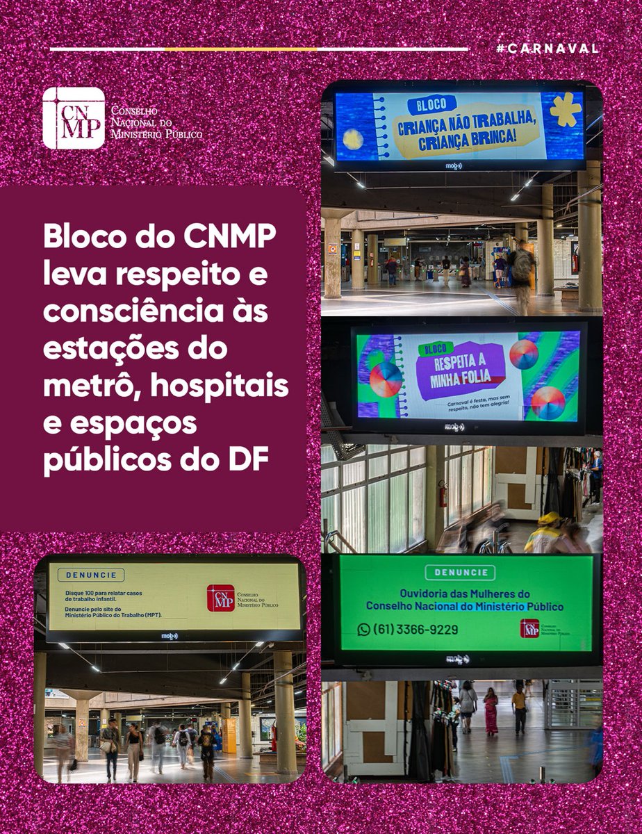 cnmp_oficial's tweet photo. Nos dias de folia, o CNMP está nas ruas do DF para lembrar:
➡️Não é não!
➡️ Criança não trabalha
➡️ Denúncia violência
➡️ Seja sustentável
A campanha acontece em 53 pontos de 16 cidades. Juntos por um carnaval seguro e consciente! 🎉🤝 #CNMP #Carnaval https://t.co/UnPlcR6YlK