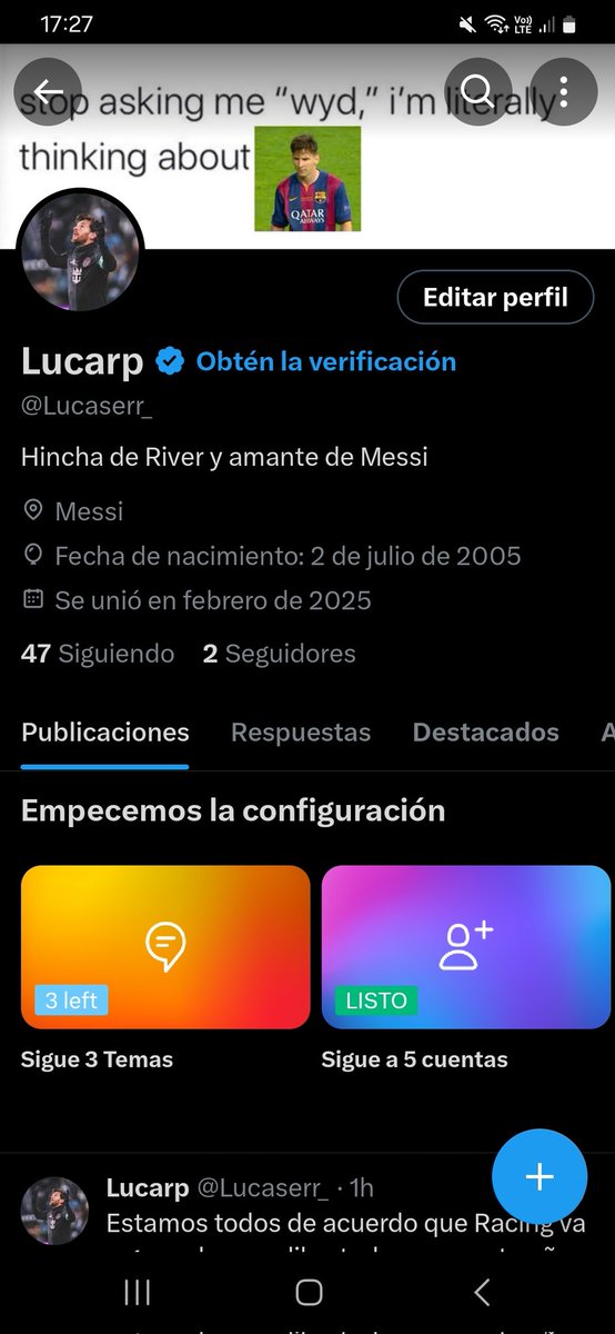VAYAN A SEGUIRME A MI NUEVA CUENTA PORQUE ESTA LA VOY A DESACTIVAR <a href="/Lucaserr_/">Lucarp</a>