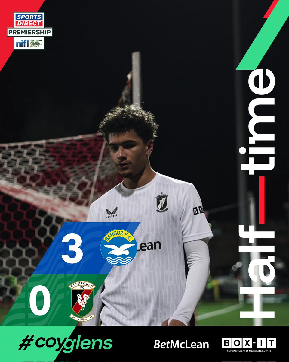 Glentoran's tweet image. HALF TIME 🕑
Bangor 3-0 Glentoran

#BANGLE #COYGlens 🐓💚