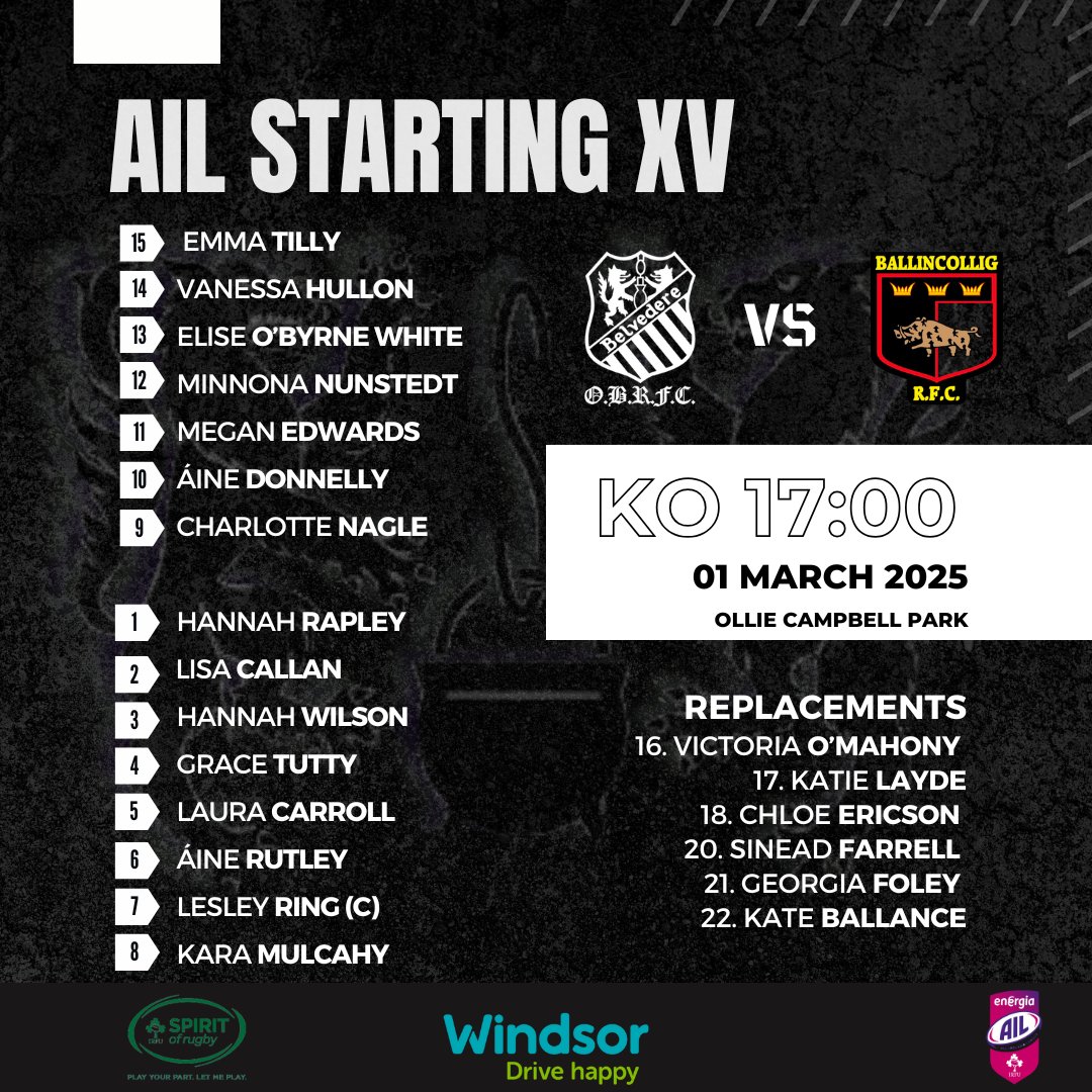 📢 MATCHDAY SQUADS 📢

Our Senior AIL teams are back at Ollie Campbell Park tomorrow for a big day of rugby! 🏉⚫⚪

🔥 Men’s 1st XV vs Nenagh Ormond – KO 14:30
🔥 Women’s 1st XV vs Ballincollig – KO 17:00

Two huge fixtures at home—let’s pack OCP and get behind the teams! 💪🐺