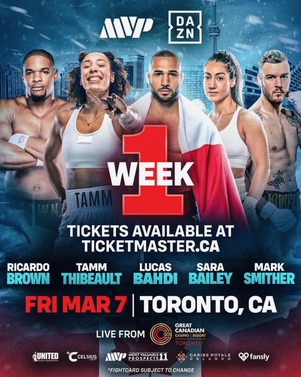 So excited to be in Toronto for Most Valuable Prospects 11 in 1 week. Tune in for free on DAZN! Get your tickets here ticketmaster.ca/mvps-most-valu…