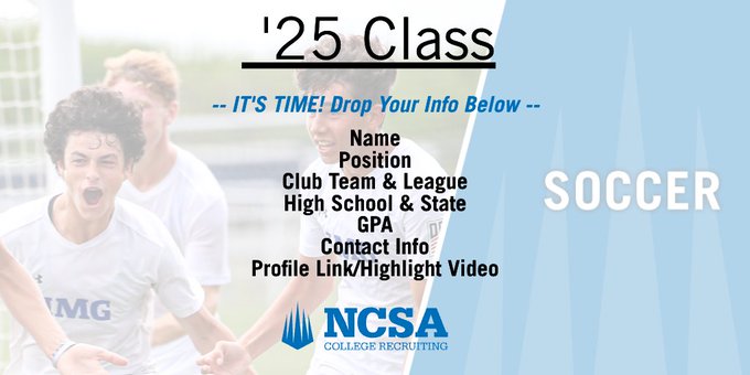 NcsaSoccer's tweet image. 👇 Uncommitted Athletes 👇
⭐️ Share your info below and don&apos;t forget to repost ⭐️
Name
Grad Year
Position
Club
GPA
Profile/Highlight Video Link
#ncsa #ncsacommit #whosnext 
@ncsa @NCAASoccer @NAIAsoccer @NJCAASOCCER