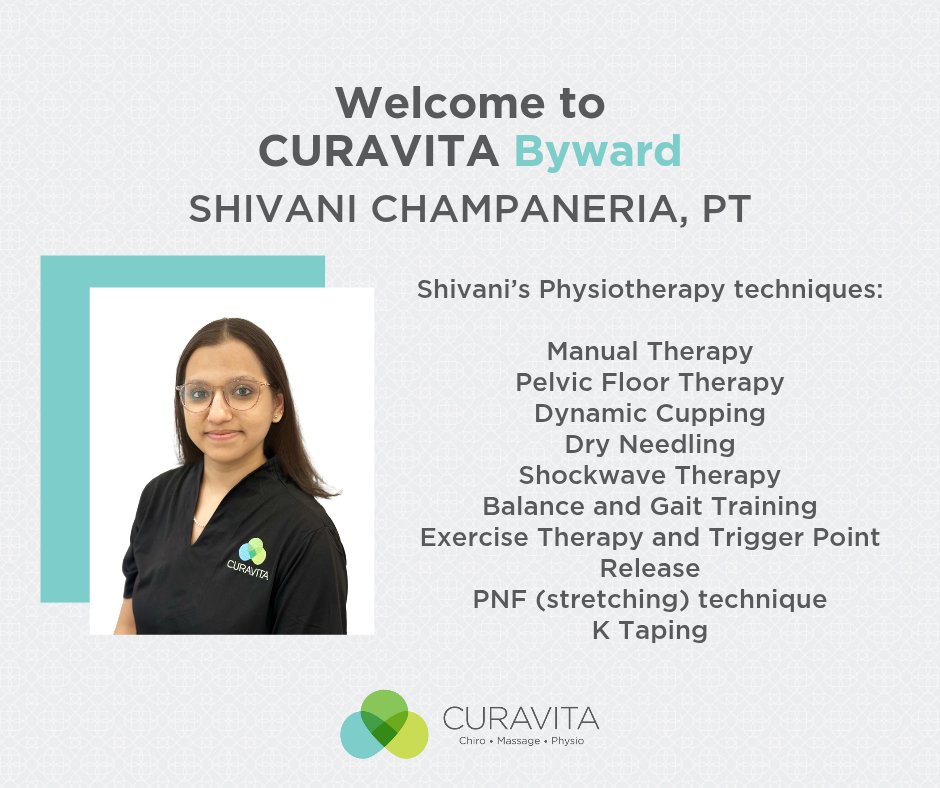 CURAVITA Health Group is excited to welcome Physiotherapist Shivani Champaneria to our Byward Clinic team! 

To book your appointment with Shivani, call our Byward Clinic at 613.860.8600 or book online at curavita.com