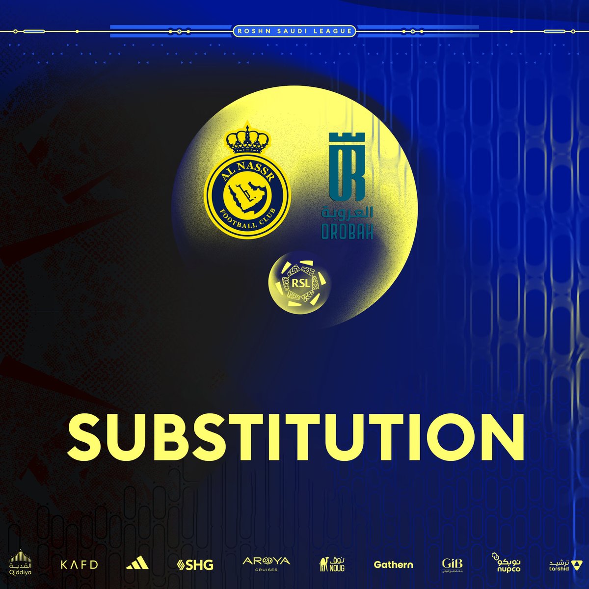 🔁 | تبديل ثالث!
➡️ عبدالرحمن غريب
⬅️ ويسلي تيكسيرا
#النصر_العروبة | ⁦#AlNassrALOrobah