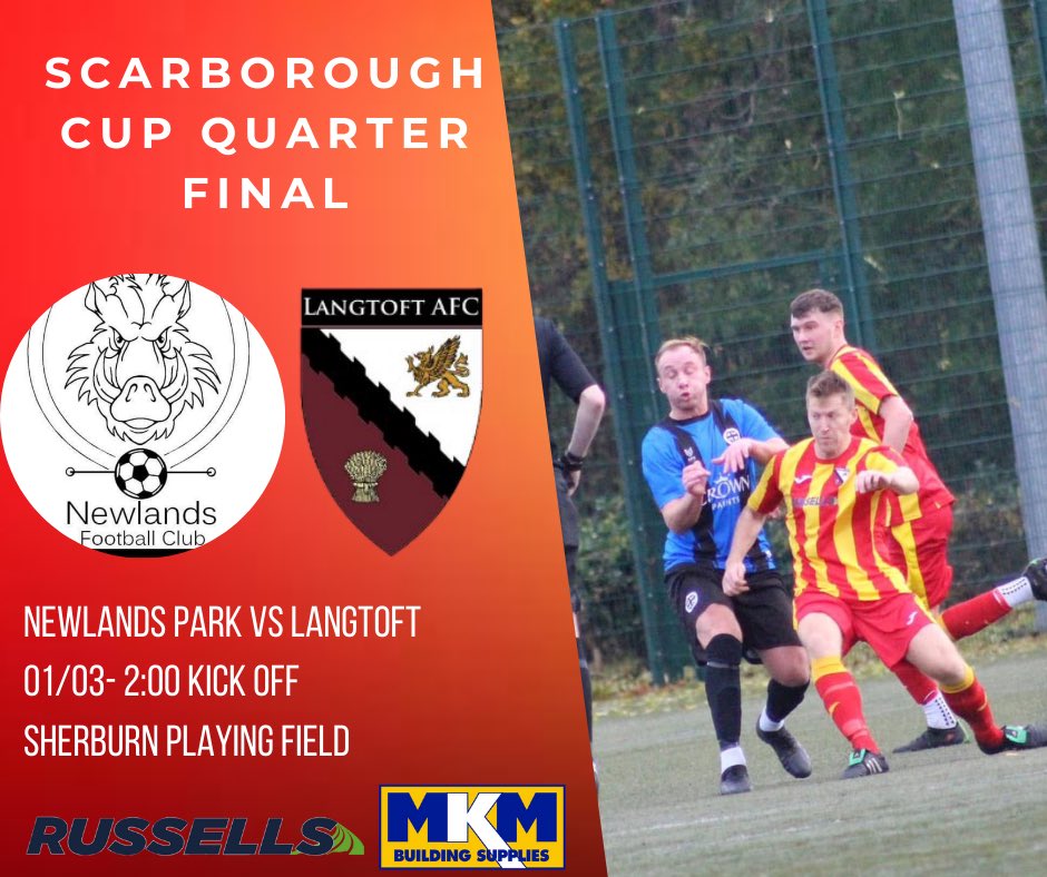 Quarter final action tomorrow in the Scarborough cup 🟡🔴

🆚 Newlands Park Hotel
🏆Scarborough and District Cup Quarter Final
🕑 2:00pm kick off
🏟️ Sherburn Playing Field, Vicarage Lane, West Garth, Sherburn, YO17 8PA