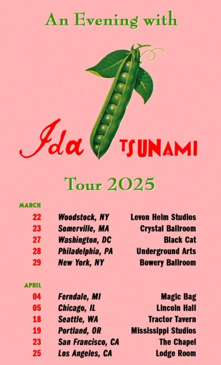 Some of you know I'm playing guitar and a little piano w/ old friends in a reactivated Tsunami; we have 11 shows in March/April, supporting a massive Numero Group reissue. All shows w/ Ida, who are great. A coin toss decides who plays first, so come early if you like either band.