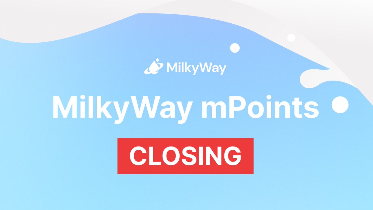 $MILK Airdrop 🪂is almost here -  <a href="/milky_way_zone/">MilkyWay 🥛</a> announcing Final Snapshot and that mPoints program is ending. (and <a href="/initia/">Initia 🪢</a> gotta be close to as this one depends on $INIT being live)

🥛10% $MILK supply allocated to mPoints participants
🥛400K Participants
🥛1.3B mPoints issued