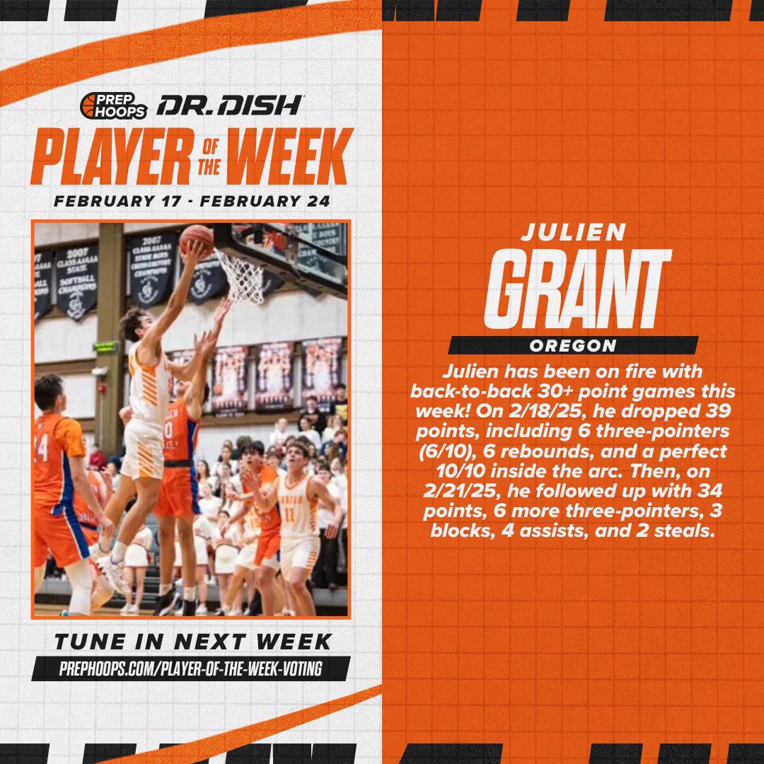 🎉 Congratulations to Julien Grant <a href="/grantjulien22/">Julien</a> for being named the Dr Dish National Player of the Week! 

‼️ Nominate a top performing player you know today.

View Julien’s player profile: prephoops.com/player/julien-…