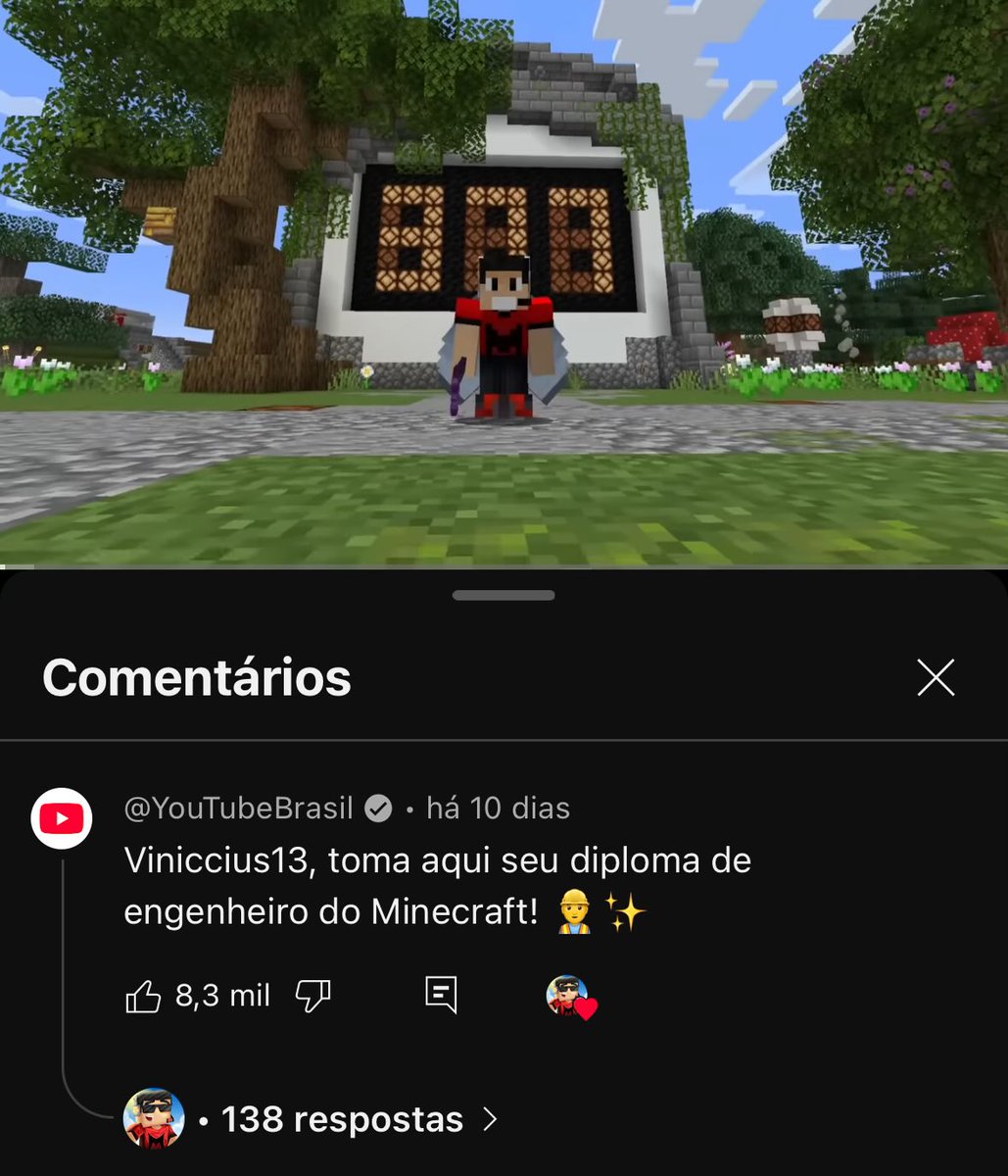 comunidademc's tweet photo. 🚨 Viniccius13 é reconhecido pelo YouTube como engenheiro de Minecraft. https://t.co/kg8XNmYSIP