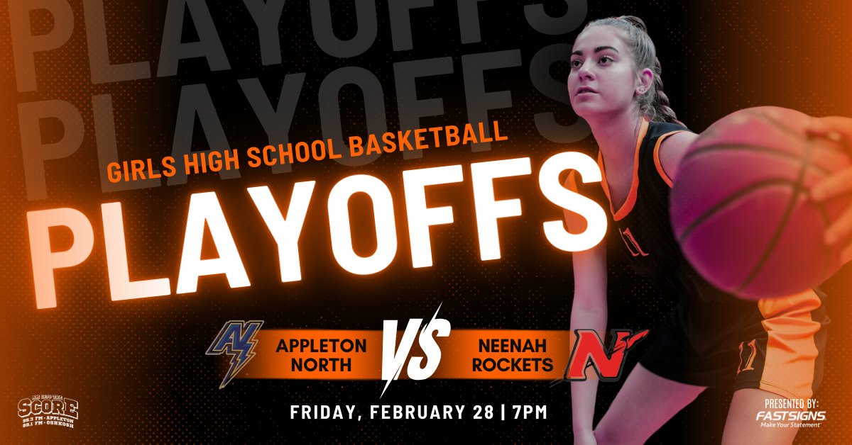 The Score WI (@thescorewi) on Twitter photo Our <a href="/FASTSIGNS/">FASTSIGNS®</a> HS Game of the Week returns with <a href="/wiaawi/">WIAA</a> Regional Semifinal action in Girls Hoops!
It's #12 <a href="/ANGirlsBBall/">Appleton North Girls Basketball</a> vs. #5 <a href="/NeenahHoops/">Neenah Girls Hoops</a> from Neenah!
Tipoff at 7:00pm with pregame at 6:30pm!
<a href="/TonyGNation/">Tony G 🎙</a> & <a href="/dknapinski/">Dick Knapinski</a> on the call!
Listen: bit.ly/ScoreWIListenL…
#wisgbb Our <a href="/FASTSIGNS/">FASTSIGNS®</a> HS Game of the Week returns with <a href="/wiaawi/">WIAA</a> Regional Semifinal action in Girls Hoops!
It's #12 <a href="/ANGirlsBBall/">Appleton North Girls Basketball</a> vs. #5 <a href="/NeenahHoops/">Neenah Girls Hoops</a> from Neenah!
Tipoff at 7:00pm with pregame at 6:30pm!
<a href="/TonyGNation/">Tony G 🎙</a> & <a href="/dknapinski/">Dick Knapinski</a> on the call!
Listen: bit.ly/ScoreWIListenL…
#wisgbb