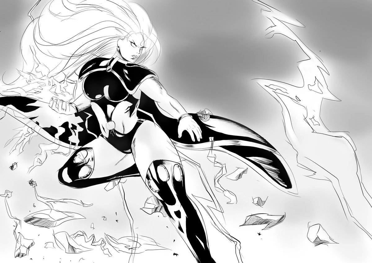 Finally finished . A drawing of Storm in a manga style. Kind of happy with the result, need to work more on using grey as well for more values.