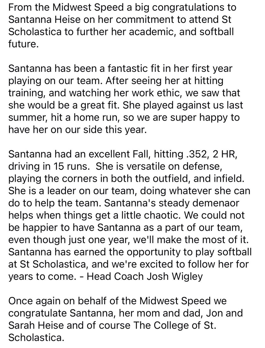 Santanna Heise (@santanna_heise) on Twitter photo Thank you <a href="/MIDWESTSPEEDSC/">Sean Hall</a> for the awesome write up! I am so thankful to both MW Speed and <a href="/CSS_Softball/">CSS Softball</a> for the opportunity to play this game I love! Senior season coming up!! <a href="/pbpruff/">Pat Ruff</a> <a href="/Sports_PB/">Post-Bulletin Sports</a> <a href="/MHSFastpitchSB/">Mayo_Fastpitch</a> Thank you <a href="/MIDWESTSPEEDSC/">Sean Hall</a> for the awesome write up! I am so thankful to both MW Speed and <a href="/CSS_Softball/">CSS Softball</a> for the opportunity to play this game I love! Senior season coming up!! <a href="/pbpruff/">Pat Ruff</a> <a href="/Sports_PB/">Post-Bulletin Sports</a> <a href="/MHSFastpitchSB/">Mayo_Fastpitch</a>