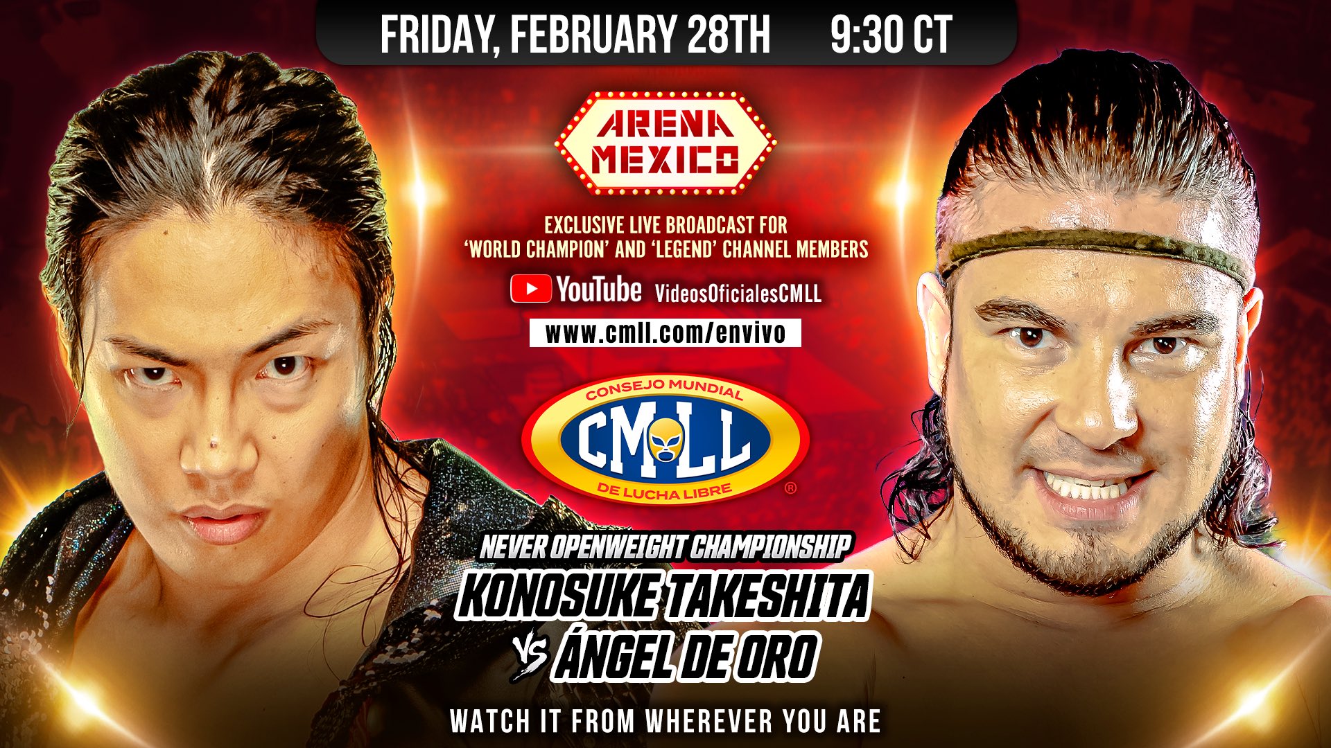 Graphic for KONOSUKE TAKESHITA vs. Angel De Oro NEVER Openweight Title match made by CMLL