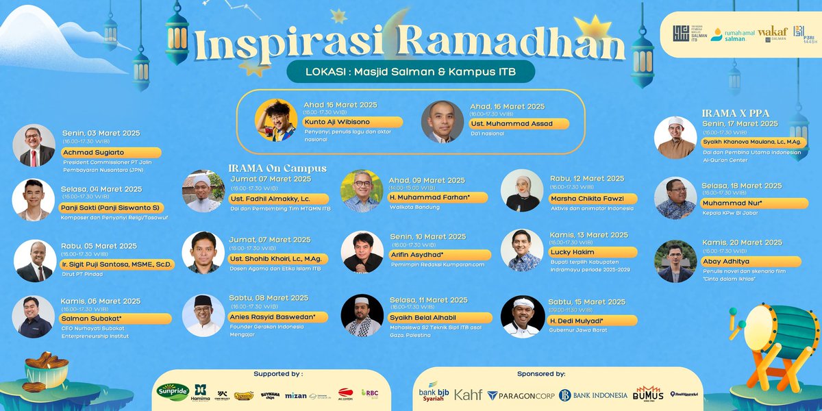 uuqisyaa's tweet image. line up yang tidak kalah wah, Irama (inspirasi ramadhan) acara kajian rutin di masjid salman. Dari empunya paragon, musisi kaya Kunto Aji, Gubernur, Ustadz, sampe Capres tidak terpilih, Pak Anies😂

Saya selalu suka pembicara yang diundang Salman. Tidak harus ustadz