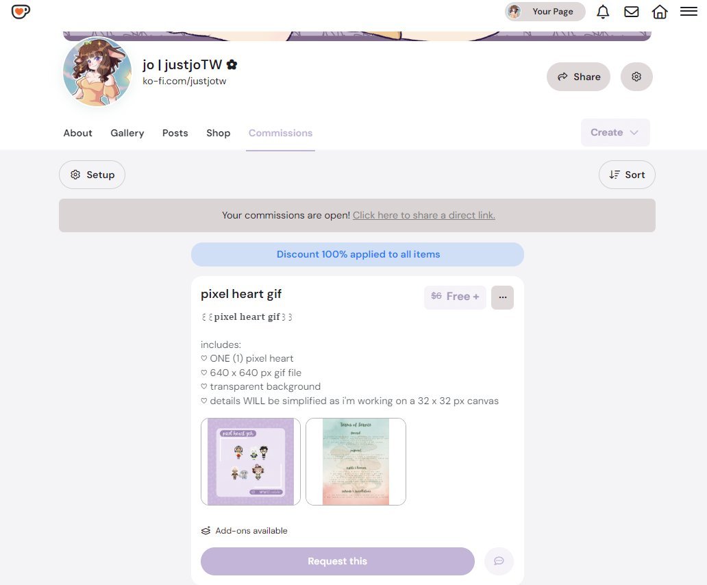 justjoTW's tweet image. Last day I'm offering 100% off on all active comms on my ko-fi! Use the link here for the discount to apply!💜 
ko-fi.com/justjotw/link/…
#KofiDiscountChallenge 
#Vtuber #VtuberEN