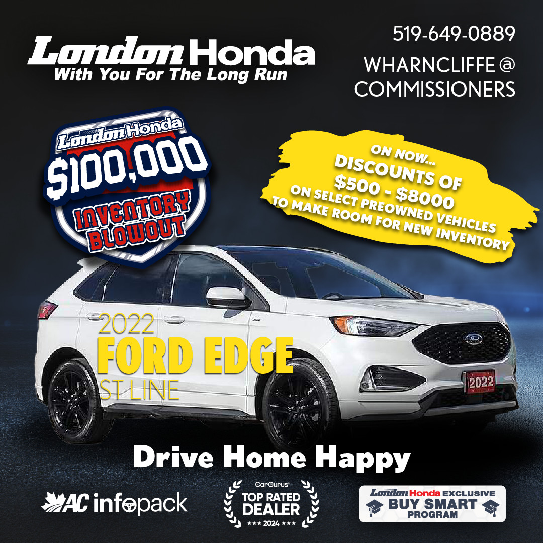 🔥 INVENTORY BLOWOUT! 🔥 Save BIG on this 2022 Ford Edge ST-Line and nearly 200 other pre-owned vehicles! Prices slashed! Visit us today! bit.ly/loh_P11596 #FordEdge #SUV #LondonOntario
