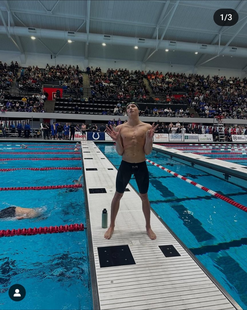 SAWYER LEHMAN with a new SCHOOL RECORD in the 100 fly with 49.34 and a secured spot in top 8 for finals tomorrow 🔰

He also advanced to the finals tomorrow with a 4th place finish in the 100 breaststroke!