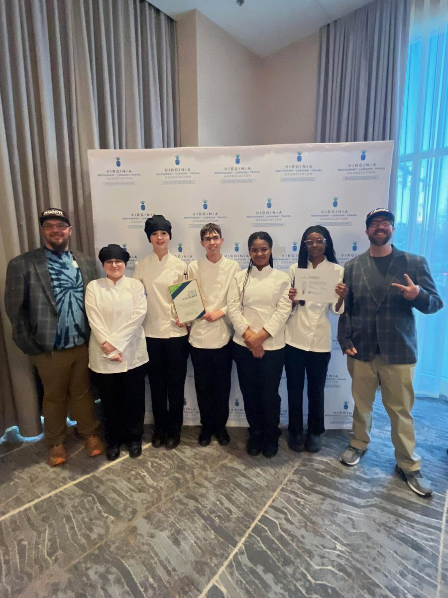 IWCS Culinary Arts Students participated in VA ProStart Invitational.
🏆Aidan Kerr took 🥇in the States 1st ever napkin folding competition. 
🏆Culinary Arts team composed of Alexandria Washburn, Aidan Kerr, Christina Kea-Towns, Charlene Sanderson, and Julia Leete brought home 🥇