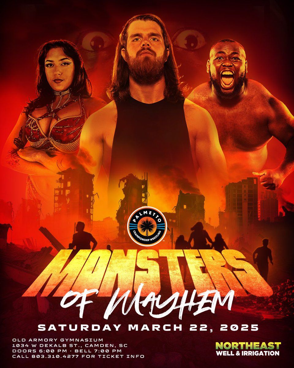 PCWofSC's tweet image. #prowrestling returns to the heart of Kershaw County in #SouthCarolina as we come back to #CamdenSC on March 22, 2025! #Tickets have been selling fast! Be sure to get yours now! #wwe #indywrestling #aew @DirtSheetRadio #fyp #X #share #instagram #facebook #godzilla #parody #viral