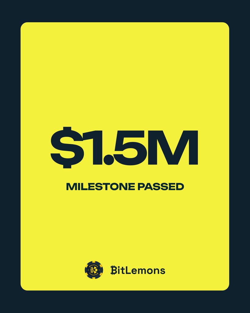BitLemons's tweet photo. $1.5 MILLION MILESTONE CRUSHED 🚀
BitLemons presale is on fire! $1.5M raised and growing daily. Here's why:
✅️ Real revenue earning project
✅️ 30% GGR to token holders
✅️ Daily buybacks
✅️ Limited time at current price
Next price increase soon.
#BitLemons #Crypto https://t.co/pxx41NgfrY