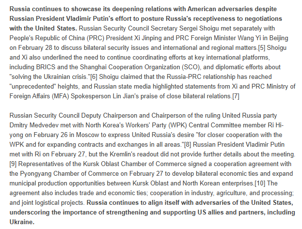 Russia continues to showcase its deepening relations with American adversaries despite Putin's effort to posture Russia's receptiveness to negotiations with the United States. ⬇️