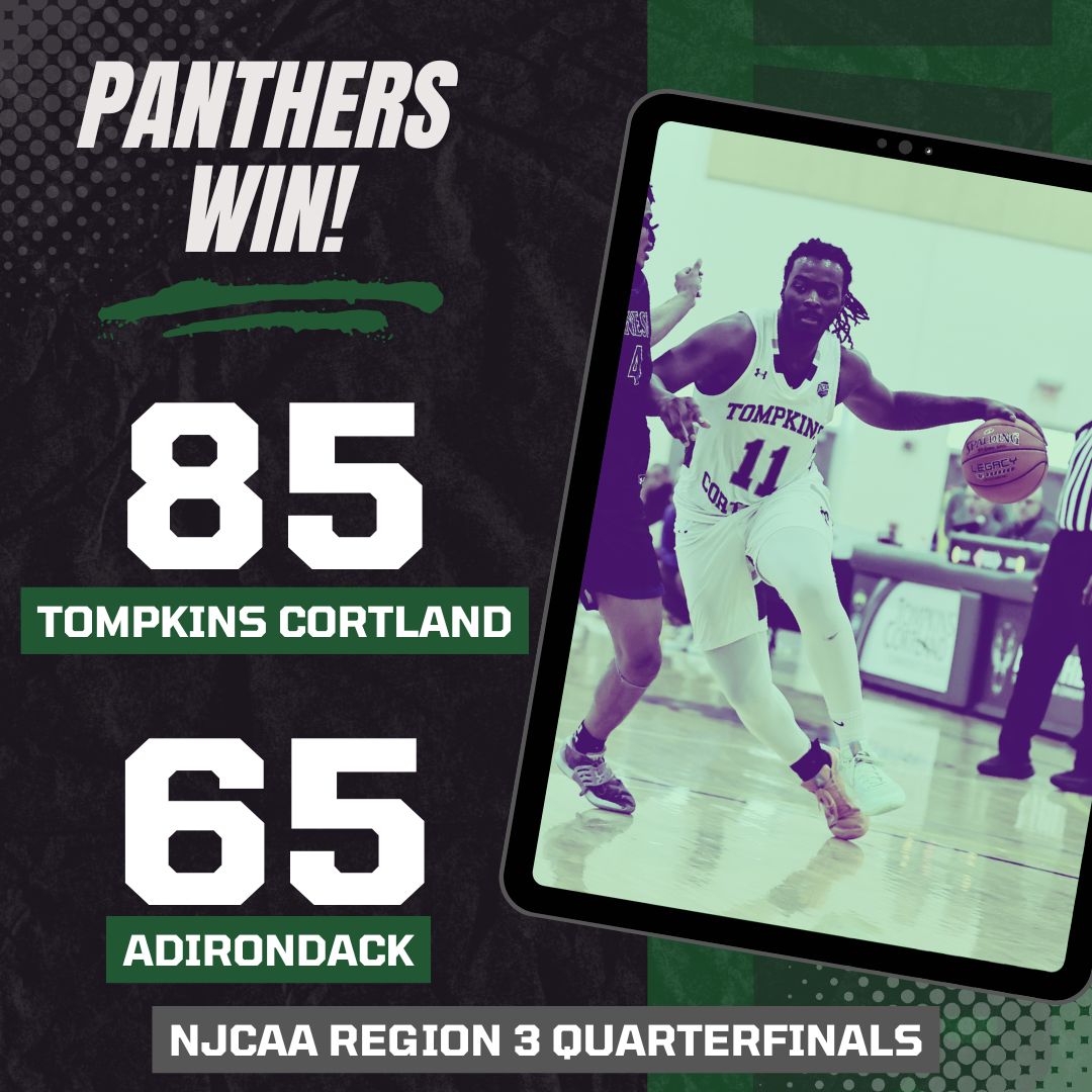 Tompkins Cortland Panthers (@tcpanthers) on Twitter photo Panthers Win!
Final in <a href="/NJCAAReg3/">NJCAA REGION 3</a> men's basketball quarterfinals:
<a href="/TC3_MBB/">TC3 Men’s Basketball</a> 85, Adirondack 65
Panthers stat leaders:
N. Rowell- 19 pts
M. Samuels- 13 pts, 10 rebs, 8 assts
S. Schuler- 15 pts, 6 rebs
J. Long- 13 pts, 7 assts, 5 stls
Full box score:
tcpanthers.com/sports/mbkb/20… Panthers Win!
Final in <a href="/NJCAAReg3/">NJCAA REGION 3</a> men's basketball quarterfinals:
<a href="/TC3_MBB/">TC3 Men’s Basketball</a> 85, Adirondack 65
Panthers stat leaders:
N. Rowell- 19 pts
M. Samuels- 13 pts, 10 rebs, 8 assts
S. Schuler- 15 pts, 6 rebs
J. Long- 13 pts, 7 assts, 5 stls
Full box score:
tcpanthers.com/sports/mbkb/20…