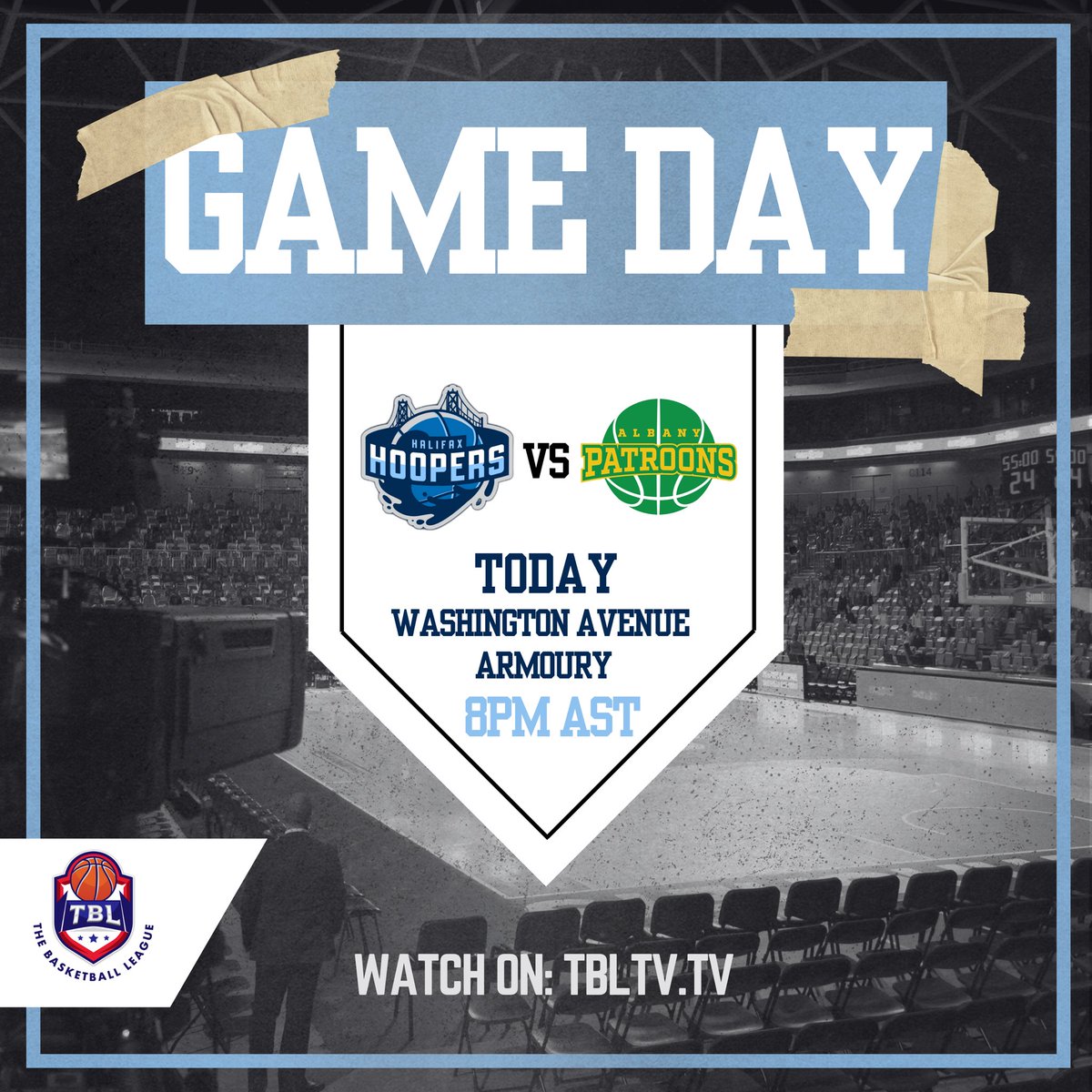 Game day is here! ⏳🔥 Tune in to watch the Halifax Hoopers in action tonight at 8PM AST on TBLTV! Click the link to watch live: tbltv.tv 

#HalifaxHoopers #TBL #GameDay