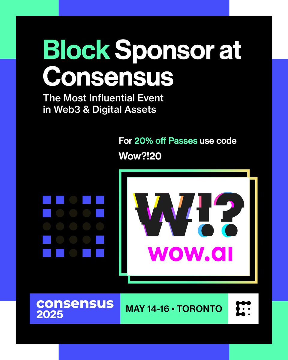 We are proud to sponsor #Consensus2025 by <a href="/CoinDesk/">CoinDesk</a>!

Get 20% off when you register with with this link: tinyurl.com/mtetx8yk