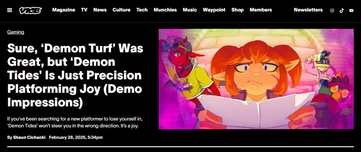 "The gameplay of Demon Turf is fast and frantic, and feels better to play than 90% of big budget platformers that I’ve sunk my time into."

AHHHH?!