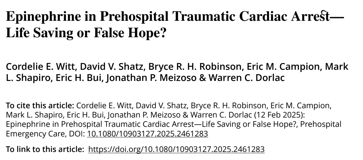Here's a standout study from our recent screen for new evidence for the PEP Program. emspep.cdha.nshealth.ca

"Epinephrine was not associated with improved survival following traumatic cardiac arrest... it was associated with inferior outcomes."
pubmed.ncbi.nlm.nih.gov/39889233/