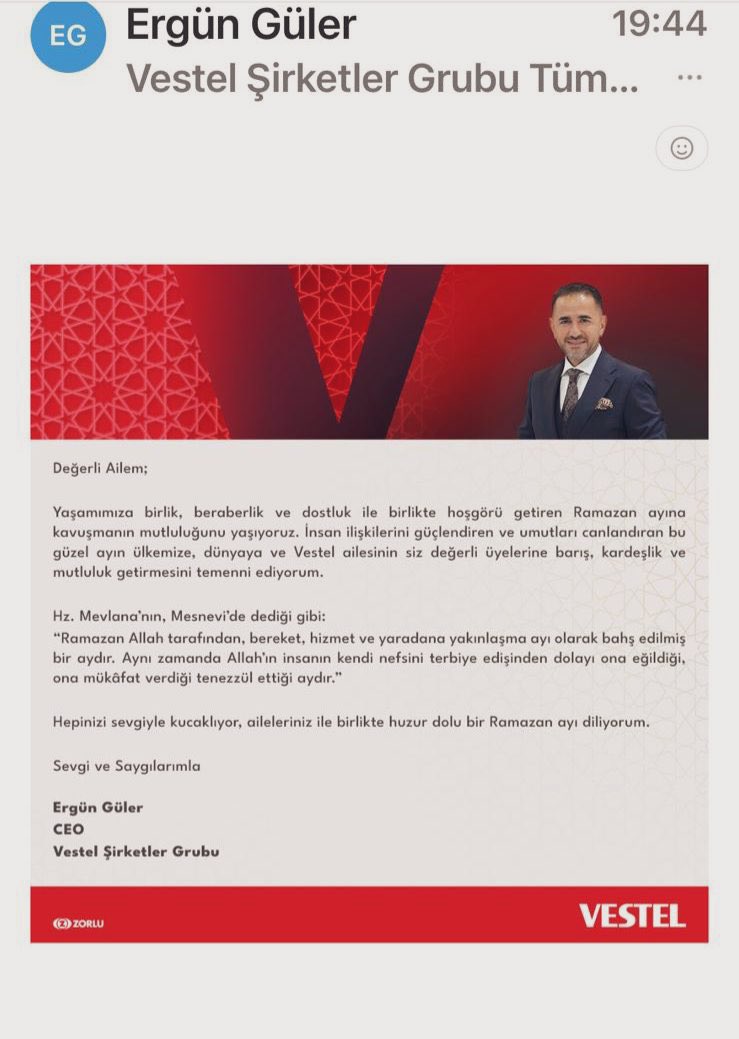 Zorlu Holding CEO’su Cem Köksal denilen zat yabancı bir ülkedeki yetkili gibi konuşmuş. “Ramazan kutlanacak günler listemizde yok” ne demek? Burası Müslüman ülke. 

Bitmedi şu İslam düşmanlığınız. Bitmedi Müslüman karşıtlığınız. Ayıptır ya.