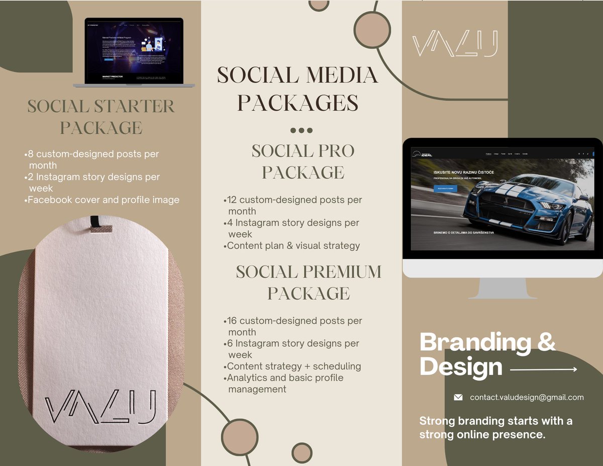 🚀 Boost your brand with custom social media design! 🎨📱

Eye-catching visuals = more engagement &amp; growth. Check out our Social Media Design Packages below!

📩 DM us to get started!

#SocialMediaDesign #Branding #GraphicDesign #VALU