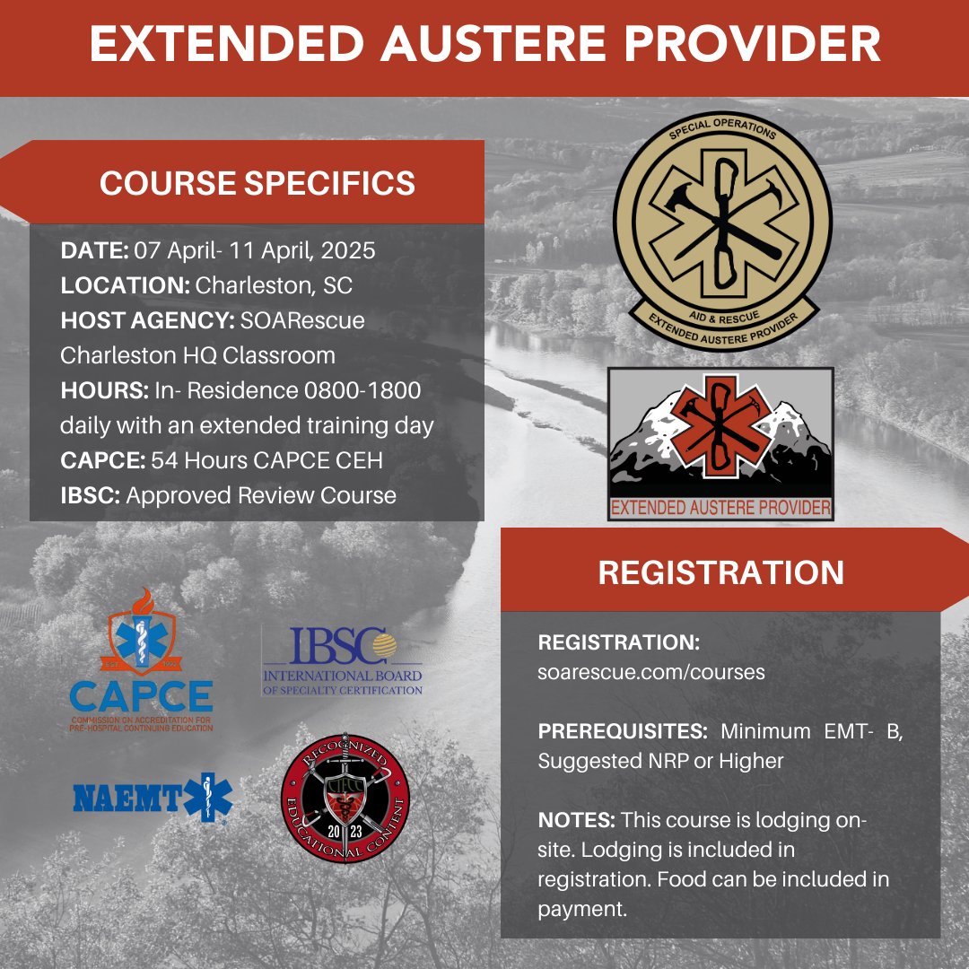 EAP is here! Join us for one of our most sought-after courses. Five days of training, subjects ranging from basic interventions to critical care management in an austere environment.