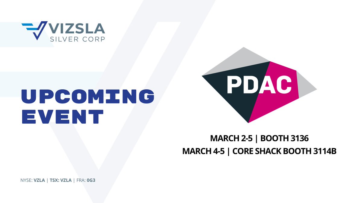 Vizsla Silver (@vizslasilver) on Twitter photo UPCOMING EVENT 📅
Meet the team at <a href="/the_PDAC/">The Official PDAC</a> in #Toronto. You can find us at booth 3136 for the duration of the conference as well as core shack booth 3114B from March 4-5.
We hope to see you there! UPCOMING EVENT 📅
Meet the team at <a href="/the_PDAC/">The Official PDAC</a> in #Toronto. You can find us at booth 3136 for the duration of the conference as well as core shack booth 3114B from March 4-5.
We hope to see you there!