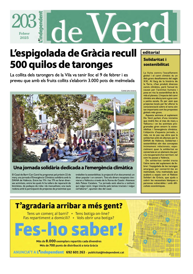 indepe_gracia's tweet image. Aquesta setmana, a les pàgines interiors de L'Independent, el suplement ecologista 'de Verd'. Aquesta és la seva portada. Consulta'n els temes a independent.cat/categoria/de-v… #deVerd #viladegràcia