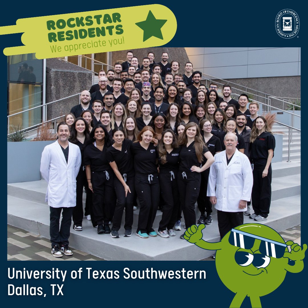 American Board of Emergency Medicine (ABEM) (@abemcert) on Twitter photo Shout out and thank you to the University of Texas Southwestern EM residents! #ThankAResidentDay #ABEMProud #ABEMResidents #RockstarResidents
<a href="/UTSWMedCenter/">UT Southwestern Medical Center</a> <a href="/EmergencyDocs/">Emergency Physicians</a> <a href="/SAEMonline/">SAEM</a> @AAEMInfo <a href="/ABMSCert/">ABMS</a> <a href="/emresidents/">emresidents</a> <a href="/SAEM_RAMS/">SAEM RAMS</a> <a href="/AAEMRSA/">AAEM/RSA</a> <a href="/CORD_EM/">CORD</a> Shout out and thank you to the University of Texas Southwestern EM residents! #ThankAResidentDay #ABEMProud #ABEMResidents #RockstarResidents
<a href="/UTSWMedCenter/">UT Southwestern Medical Center</a> <a href="/EmergencyDocs/">Emergency Physicians</a> <a href="/SAEMonline/">SAEM</a> @AAEMInfo <a href="/ABMSCert/">ABMS</a> <a href="/emresidents/">emresidents</a> <a href="/SAEM_RAMS/">SAEM RAMS</a> <a href="/AAEMRSA/">AAEM/RSA</a> <a href="/CORD_EM/">CORD</a>