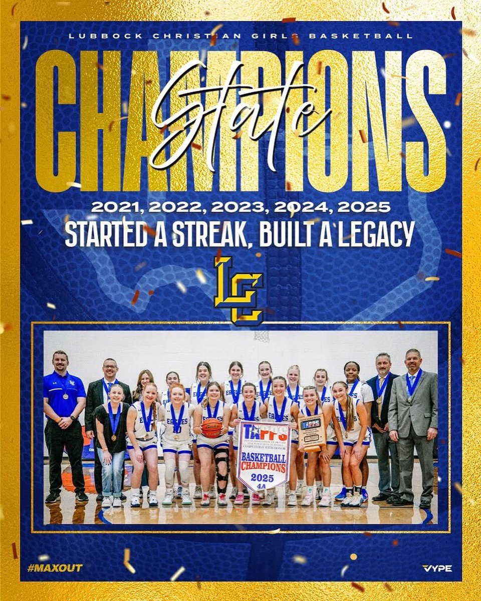 Lubbock Christian Lady Eagle Basketball (@lbkchrgrlbball) on Twitter photo Started a Streak, Built A LEGACY!
🏆🏆🏆🏆🏆#StateChampions
<a href="/pchristy11/">Pete Christy</a> <a href="/RandyRosetta/">Randy Rosetta</a> <a href="/806hsscmedia/">Jasone Pearson</a> Started a Streak, Built A LEGACY!
🏆🏆🏆🏆🏆#StateChampions
<a href="/pchristy11/">Pete Christy</a> <a href="/RandyRosetta/">Randy Rosetta</a> <a href="/806hsscmedia/">Jasone Pearson</a>