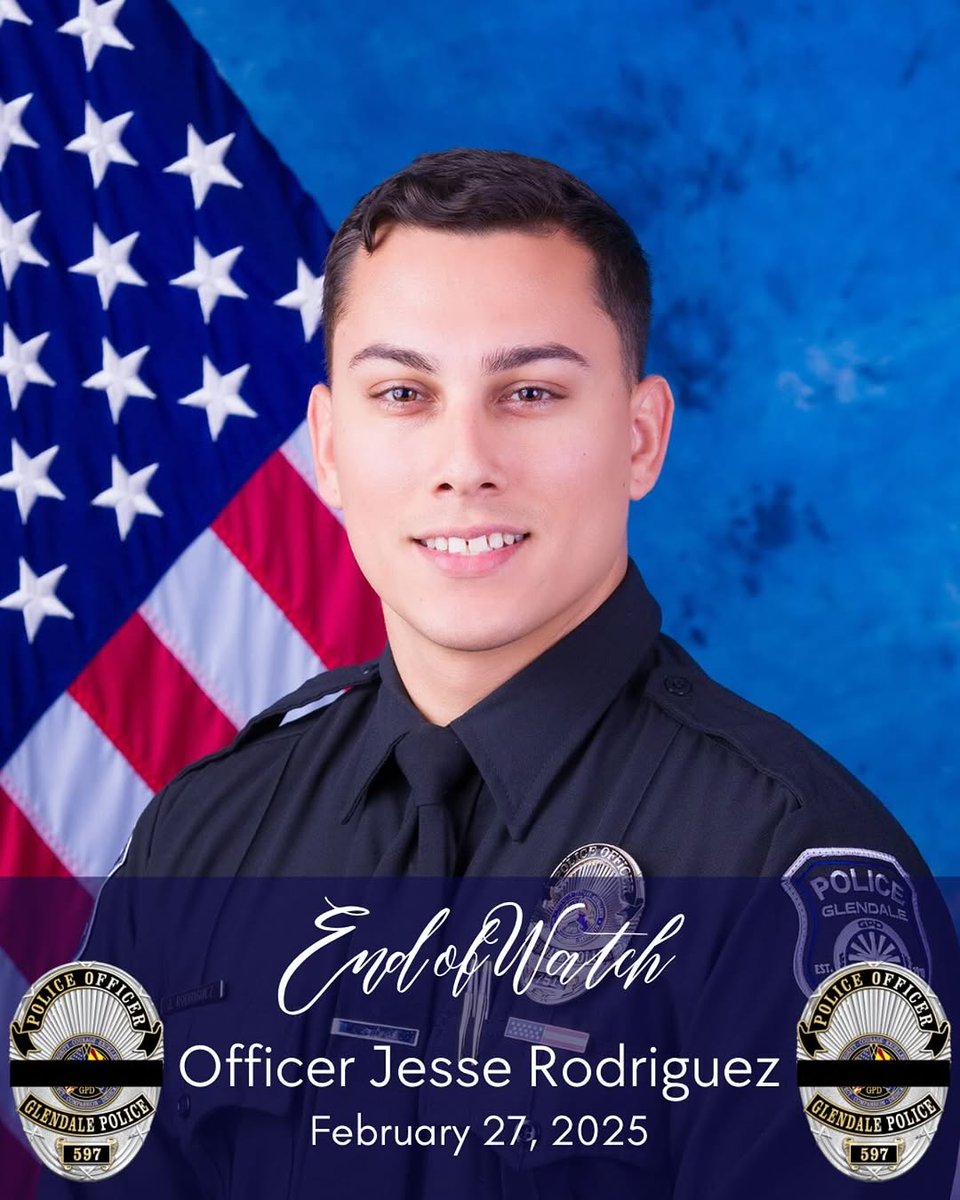 PhoenixPolice's tweet photo. The Phoenix Police Department extends its deepest condolences to the family, loved ones, and the entire Glendale Police Department on the tragic loss of Officer Jesse Rodriguez. 

Rest in peace, Officer Rodriguez. https://t.co/lIFJDwpbed