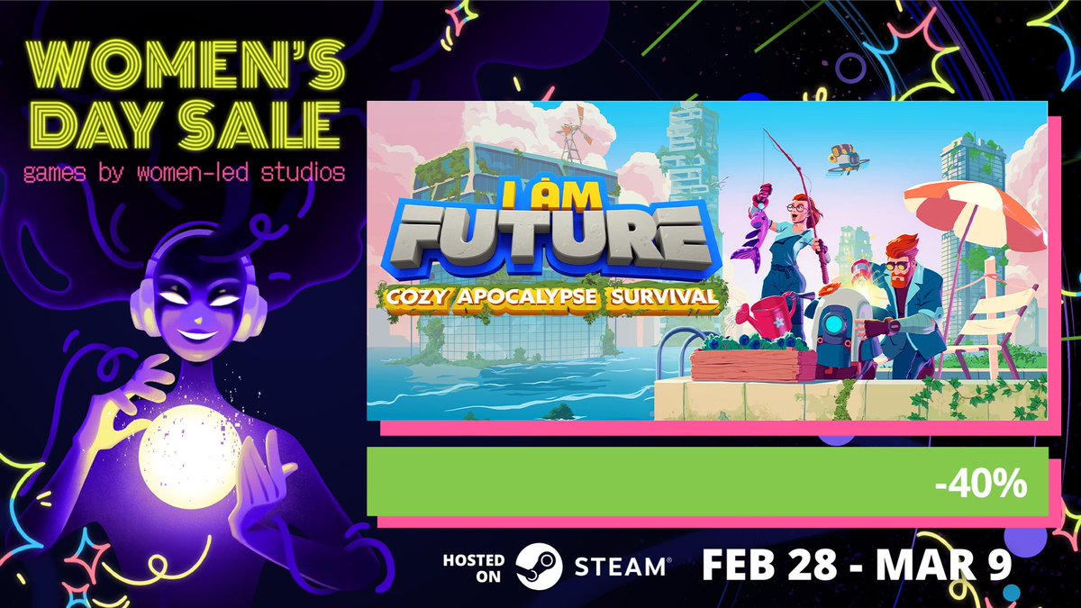 Pick up your copy of I Am Future right now with 40% off during the Women's Day Sale on Steam! 

Start building your rooftop here 👇
store.steampowered.com/app/1658040/I_…