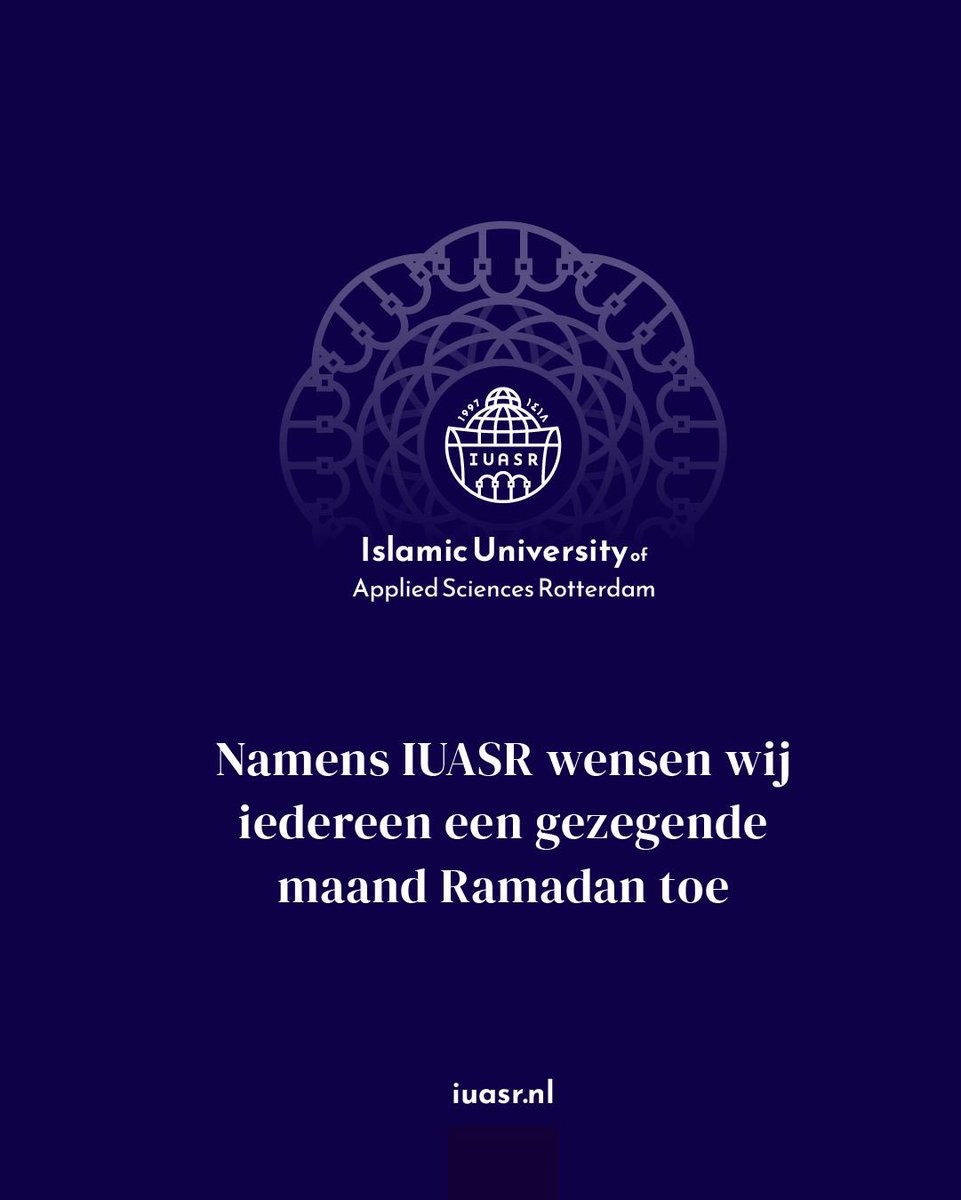 Namens de Islamic University of Applied Sciences Rotterdam wensen wij iedereen een gezegende en vredige Ramadan. Moge deze maand rust, bezinning en zegeningen meebrengen voor u allen. 🌙✨ #RamadanMubarak #IUASR
