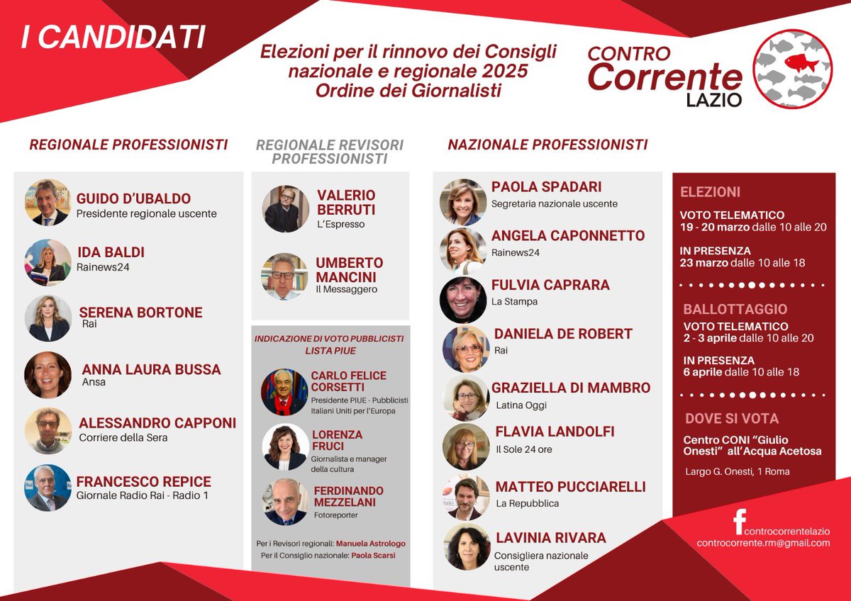 Controcorr's tweet image. 🔴ControCorrente Lazio: ecco i nostri candidati e le nostre candidate alle elezioni 2025 per il rinnovo dei Consigli nazionale e regionale dell’Ordine dei Giornalisti