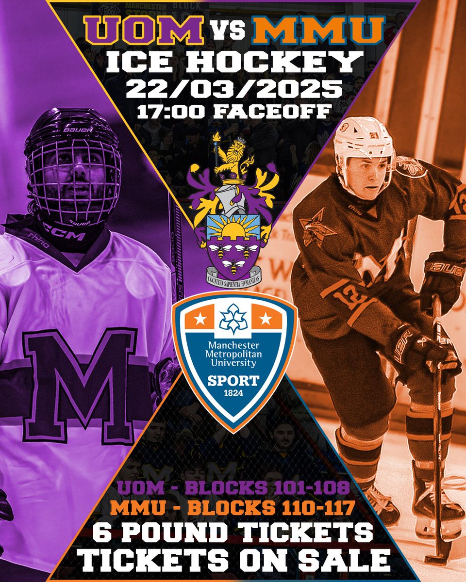 Secure your £6 tickets to be a part of the first ice hockey match between The University of Manchester and The Manchester Metropolitan University in over a decade!

iceaccount.co.uk/manchester-sto…

<a href="/UoMSport/">UoM Sport</a> - Purchase tickets in Blocks 101 to 108!
<a href="/MMUSport/">MMU Sport</a> - Blocks 110 to 117!