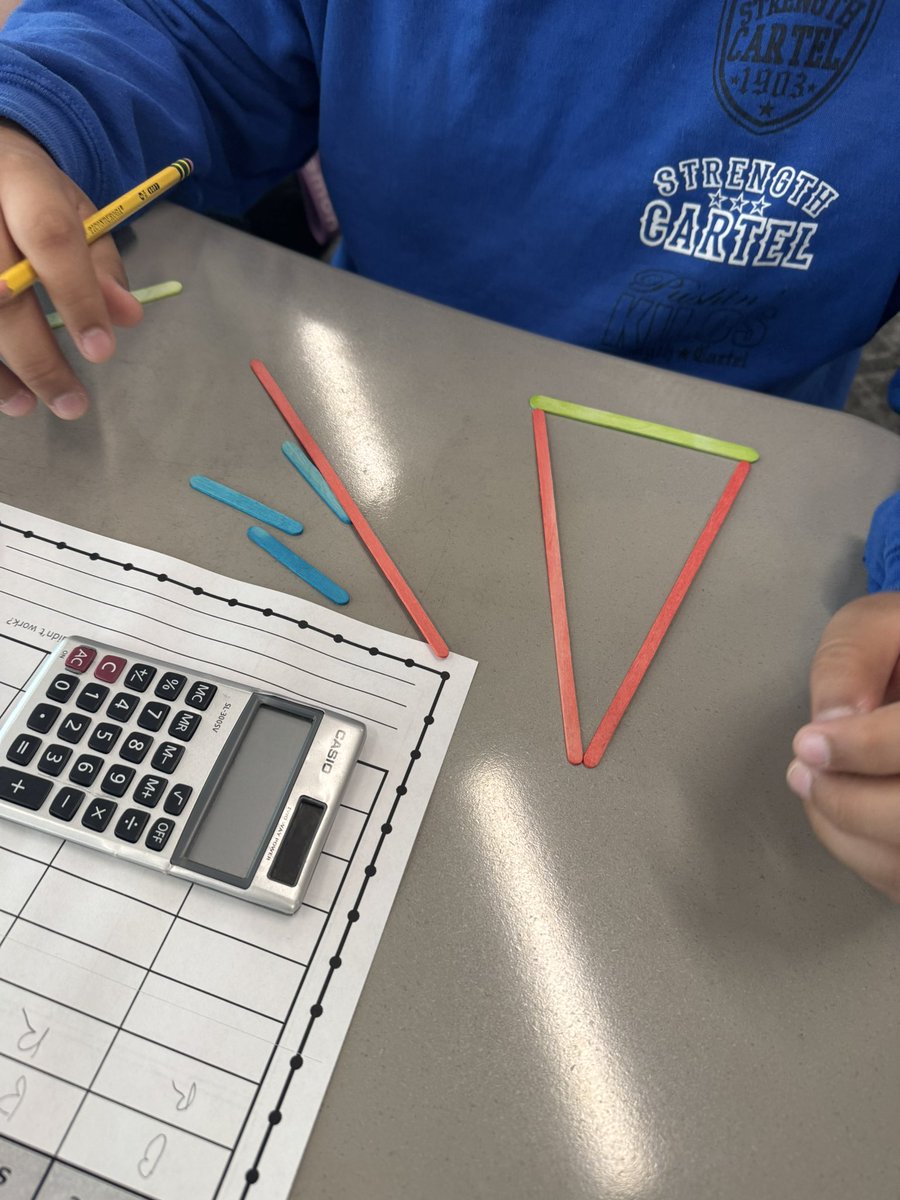 MathWithRansom's tweet image. Can any three sticks make a triangle? 🧐📏 Our students put the Triangle Inequality Theorem to the test with popsicle sticks! Turns out, some combos just don’t stick the landing! ⛔️🔺 #MathMagic #HandsOnLearning #KMSCougarPRIDE