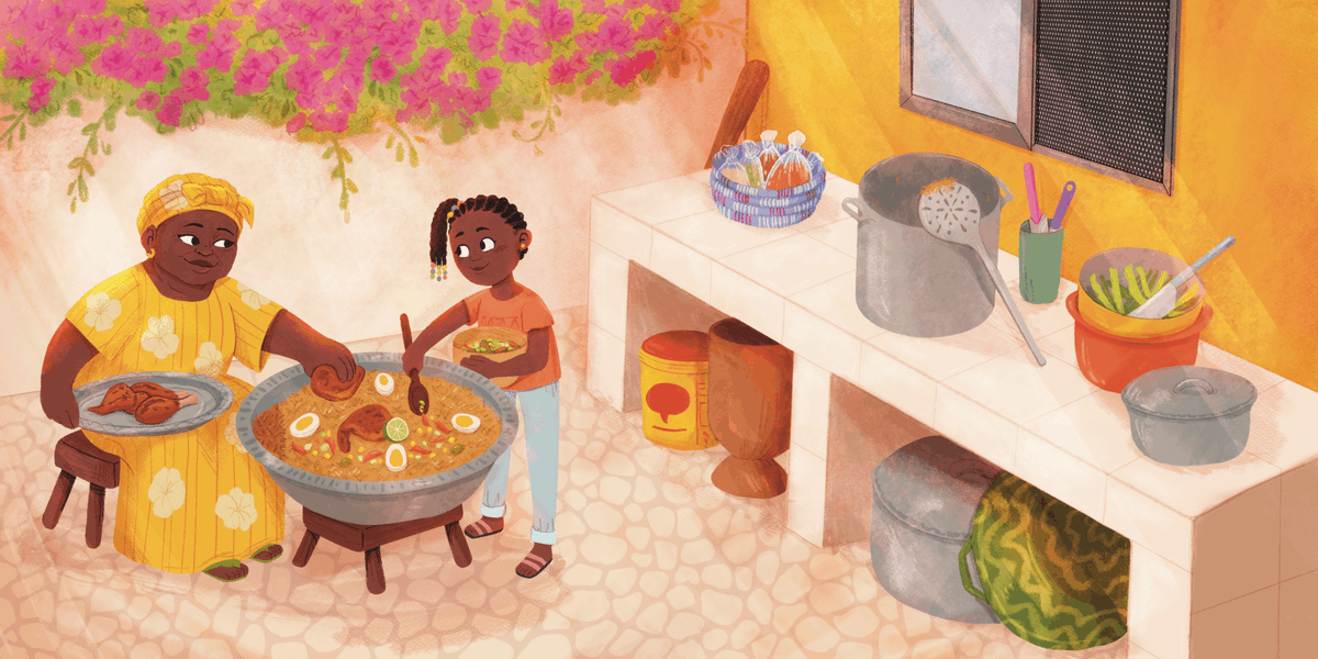 MokaCeless's tweet photo. Cooking with Grandma 🍲

#senegal #picturebookart https://t.co/5bkNSryIFh