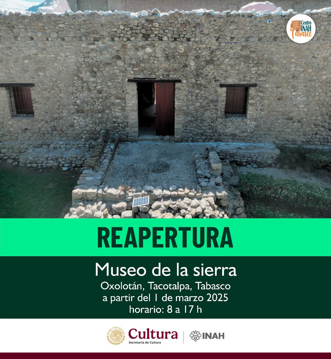 el_alcancemx's tweet photo. #Entérate 🏛️ | El INAH Tabasco anuncia en sus redes la REAPERTURA del Museo de la Cierra.
📌 En Oxolotán, Tacotalpa, Tabasco.
Su apertura iniciará a partir del 1 de marzo del 2025 con un horario de 8 AM a 5 PM. https://t.co/irFqif5ewn