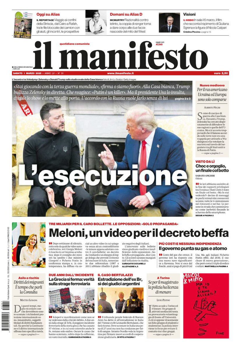 «Stai giocando con la terza guerra mondiale», «firma o siamo fuori». Alla Casa bianca, Trump bullizza Zelensky in diretta. Che reagisce: «Putin è un killer». Ma il presidente Usa lo insulta, chiude lo show e lo mette alla porta. L’accordo con la Russia vuole farlo senza di lui